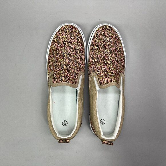 Women's Size 7 Yellow Floral Slip On Sneakers - Picture 8 of 12